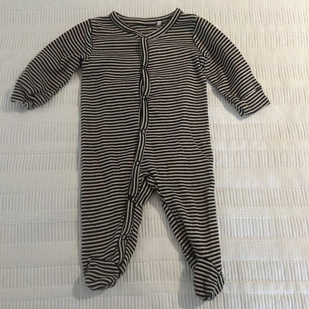 Striped Black & White Baby Footie One-Piece